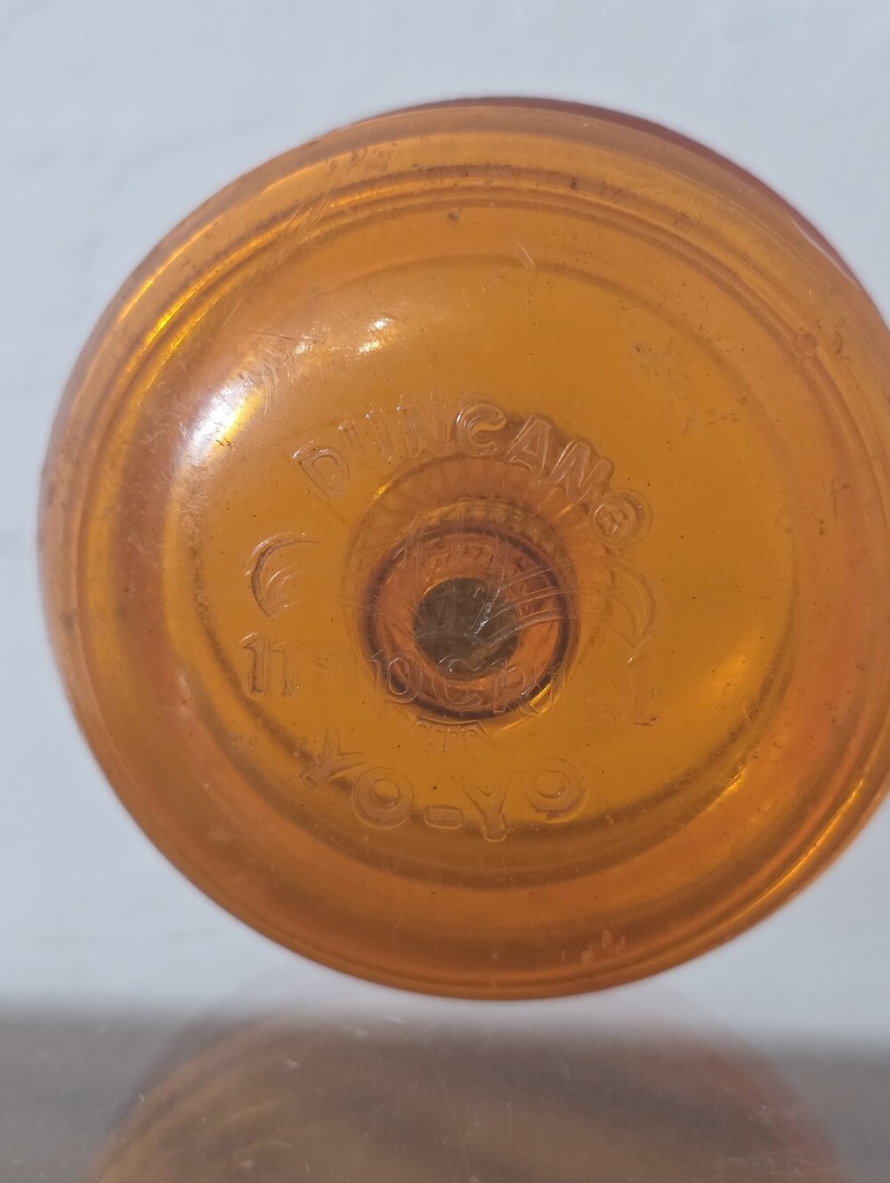 1970s Vintage Duncan Imperial Yo-Yo Translucent Amber Orange Embossed Logo